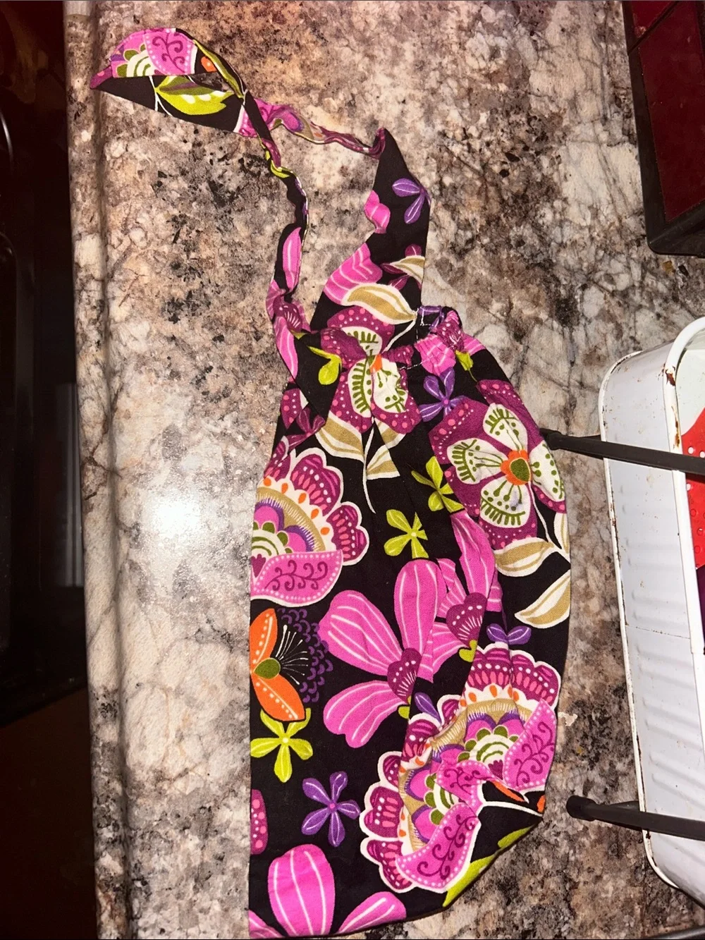 Women’s Scrub Cap Pink Floral Headband Tie - Black Background